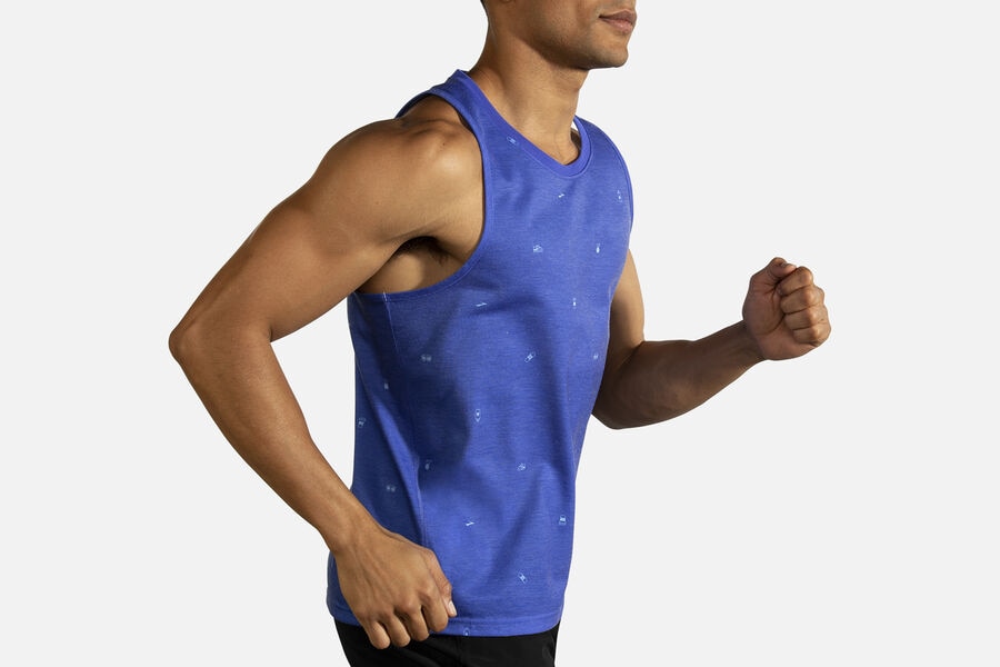 Mens Brooks Distance Graphic Tank Tops Amparo Blue/Run Happy Life | 601257-WEL